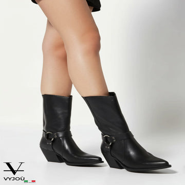 Stivaletto tacco GIUSY in Vera Pelle Nero