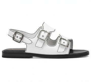 LUNA - Sandali a Ciabatta con fibbie Donna in Vera Pelle Bianco