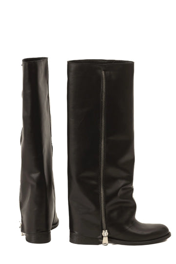 Bottes mi-mollet CARLA pour femme en cuir véritable noir