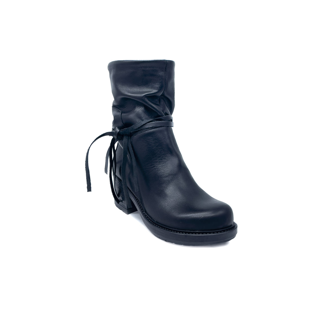 PARIS Stivaletto donna in VERA PELLE NERO con tacco e laccetti in pelle