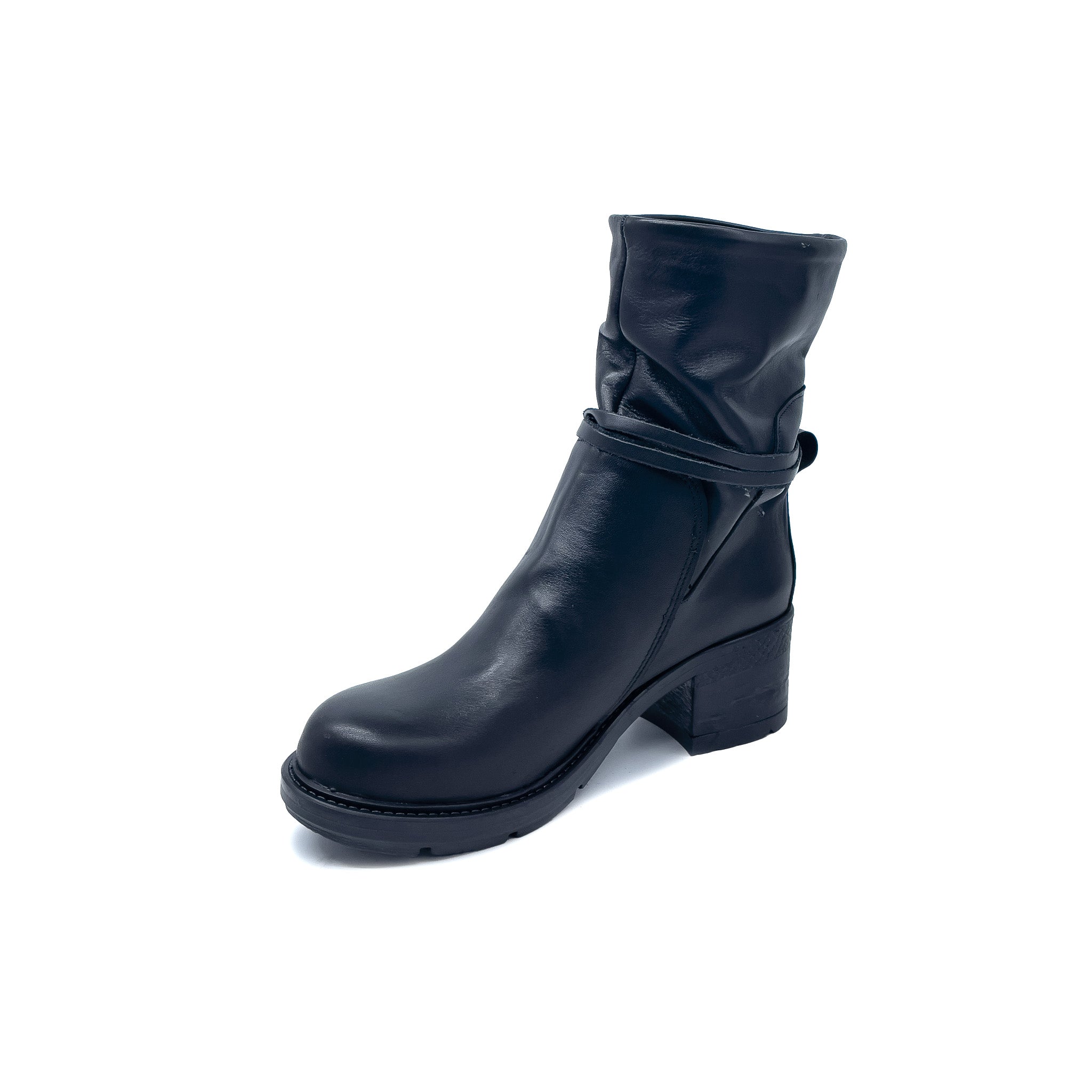 PARIS Stivaletto donna in VERA PELLE NERO con tacco e laccetti in pelle