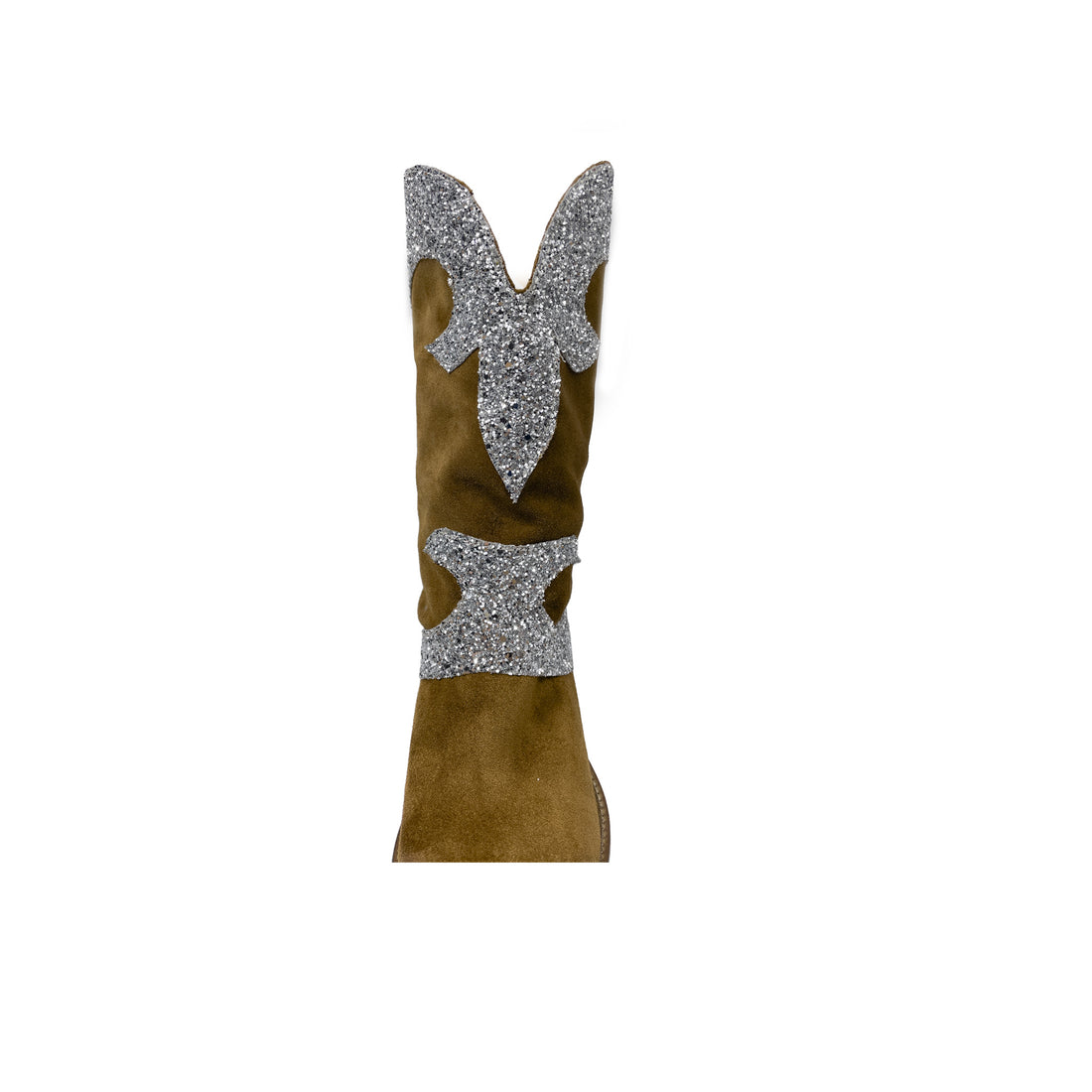 GAITER Camperos-Stiefelette aus Wildleder mit Rips. Silberner Glitzer