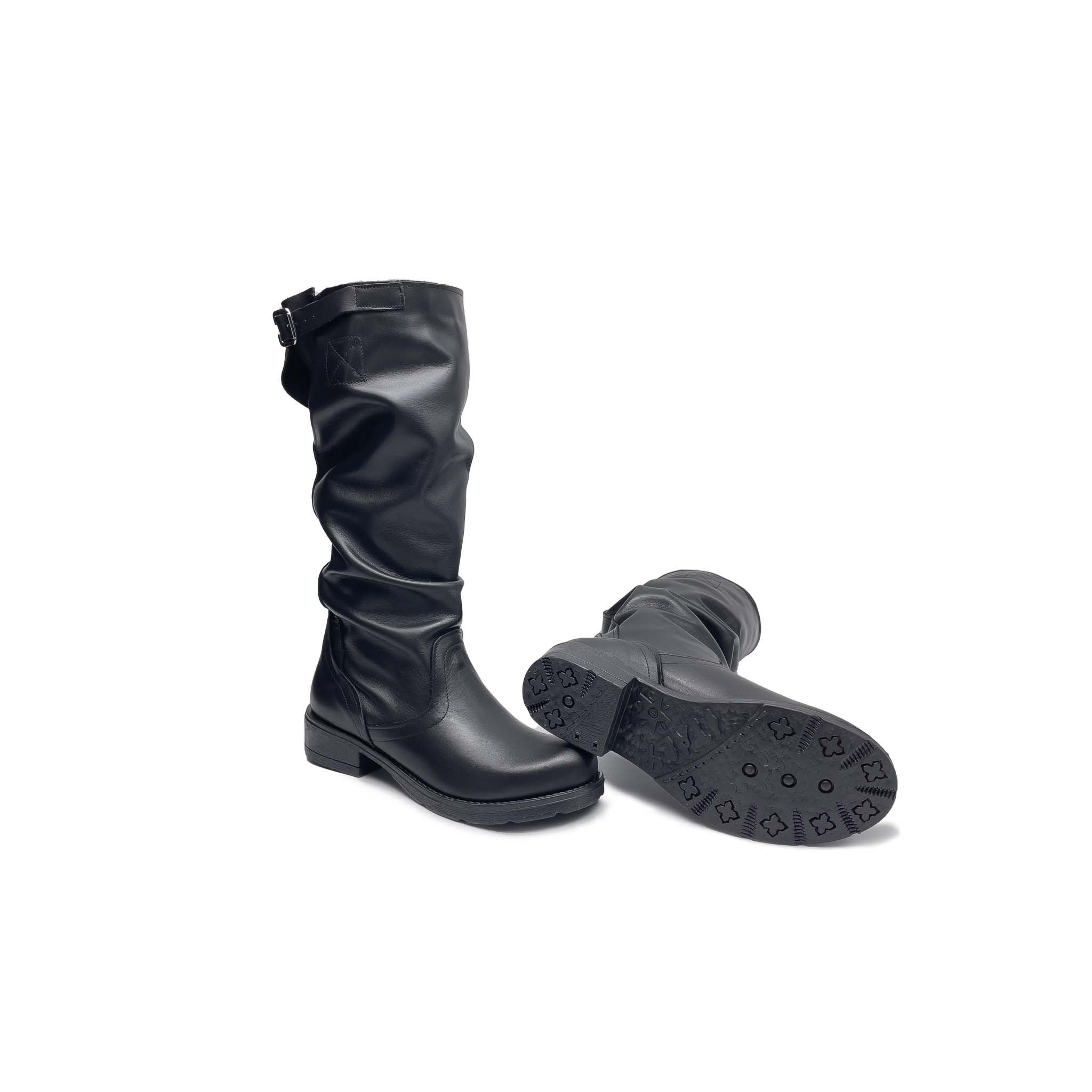 Stivale BIKER alto in Vera Pelle Nero