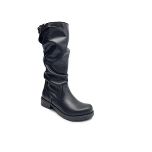 Stivale Biker Alto Donna sopra il Polpaccio in Vera Pelle Nera - Made in Italy