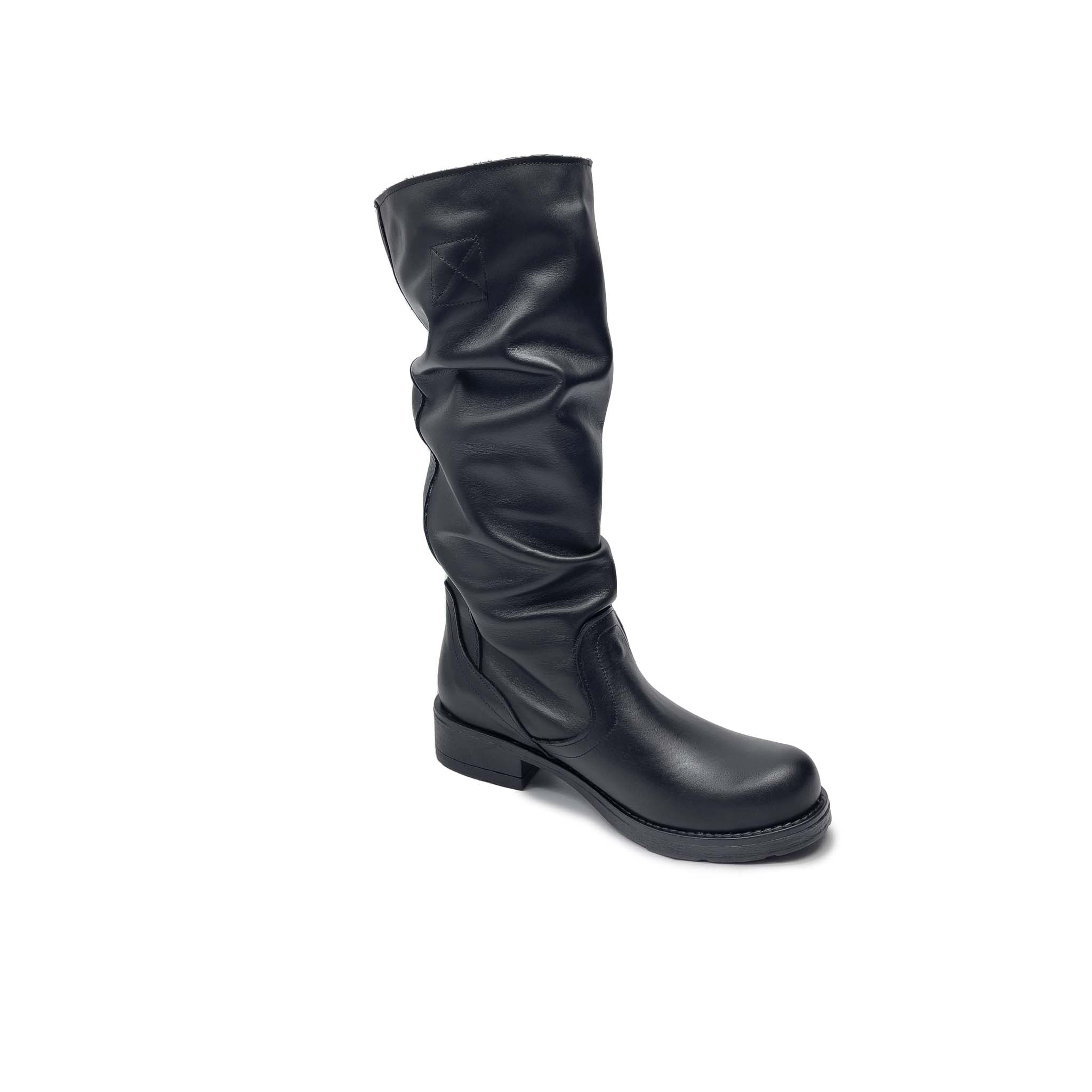 Stivale BIKER alto in Vera Pelle Nero