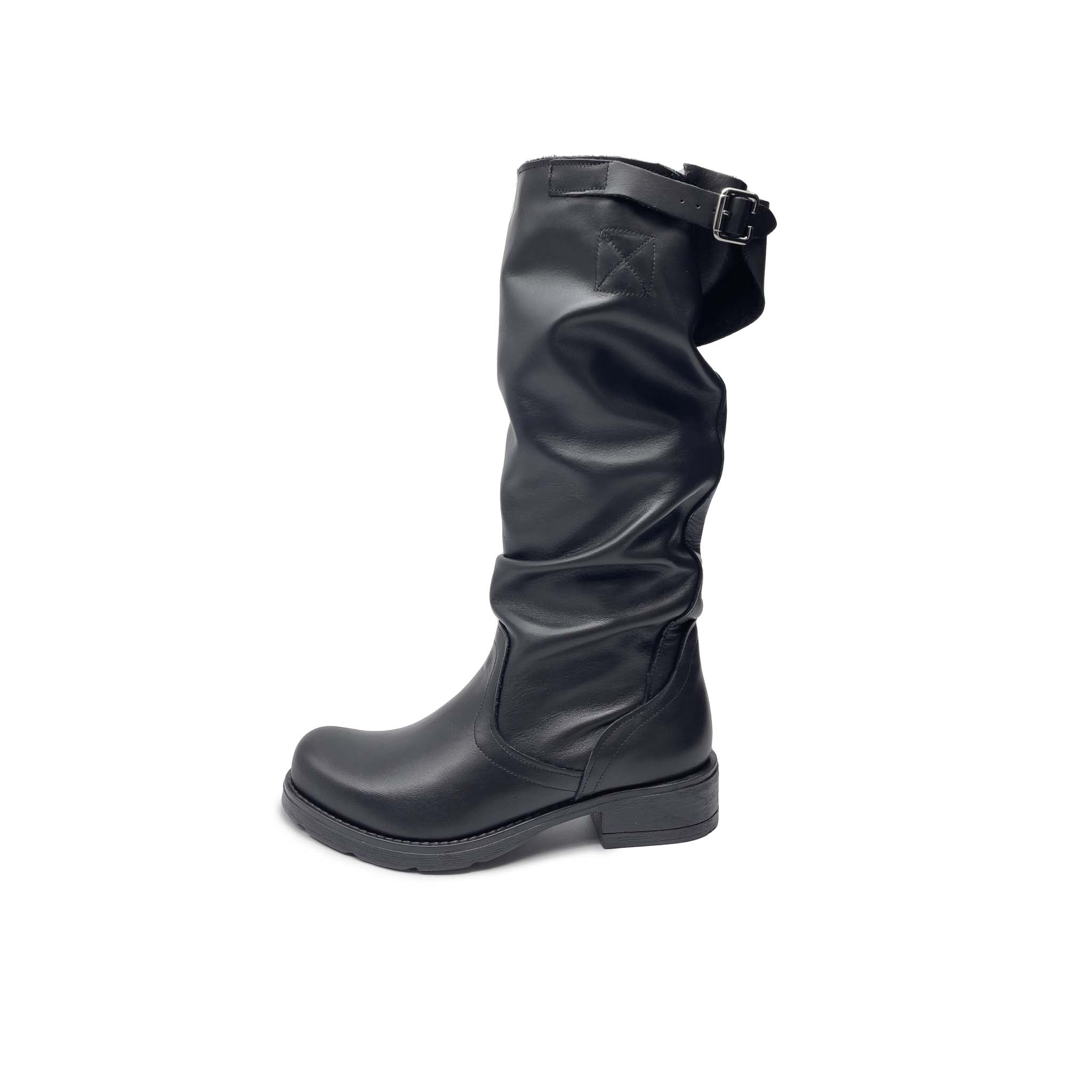 Stivale BIKER alto in Vera Pelle Nero
