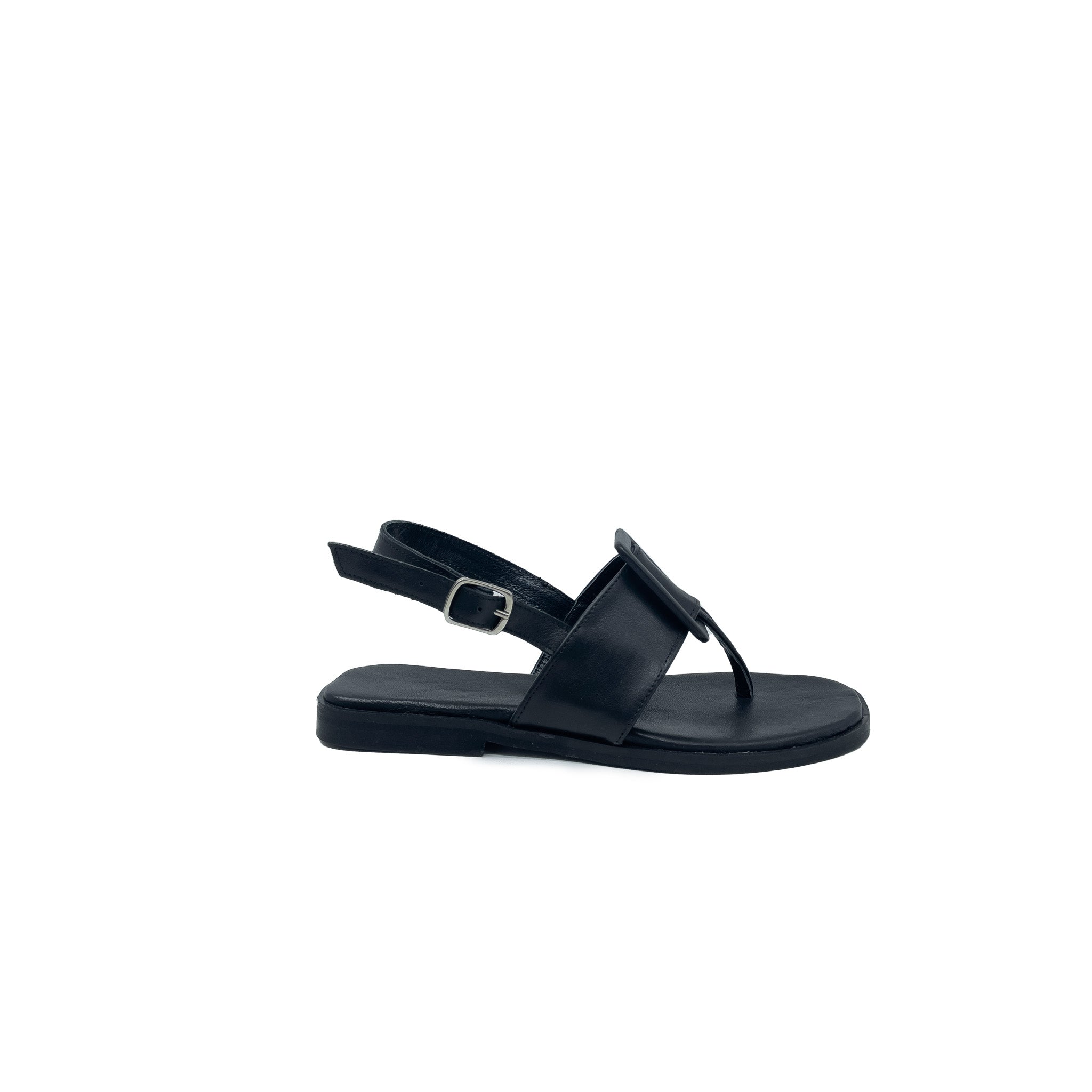 KIMBERLY Sandali Ciabatta ad infradito con fibbia In Vera Pelle Nero Donna