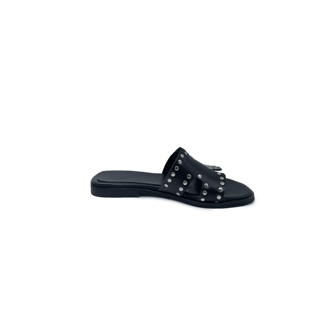 HELENA Sandali a Ciabatta ad H con borchie In Vera Pelle Nero Donna