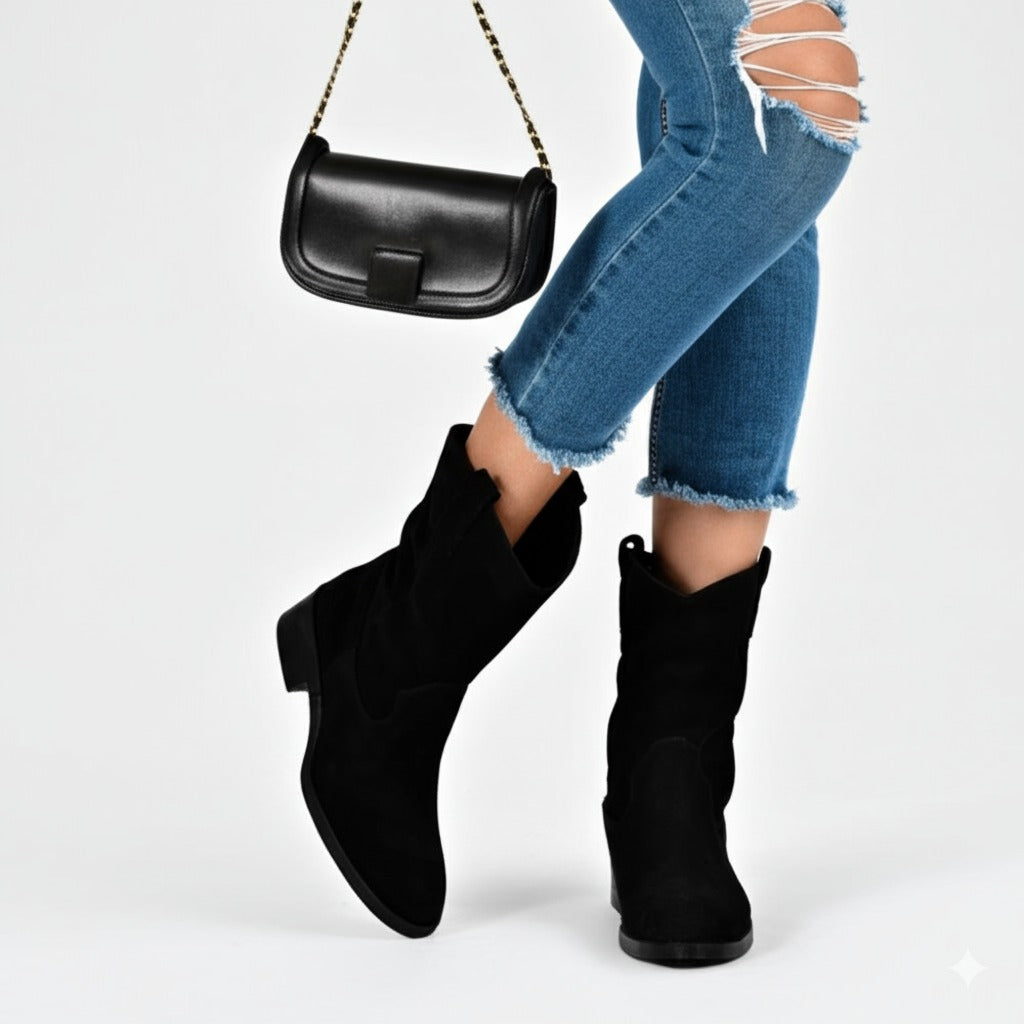 MONTREAL Damen Stiefelette aus schwarzem Wildleder