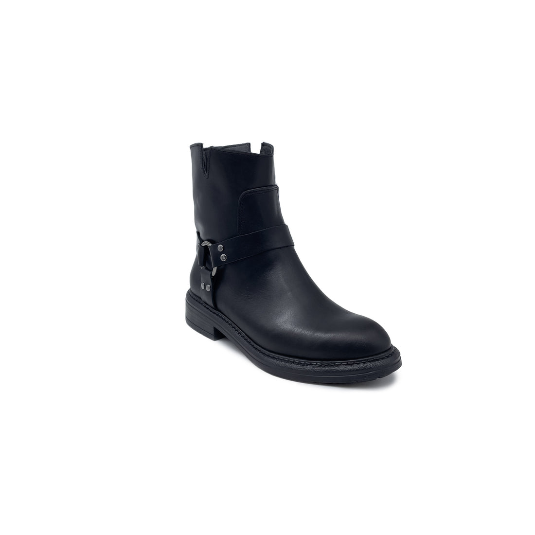 UNION-Stiefel aus echtem schwarzem Leder mit Nähten am Obermaterial