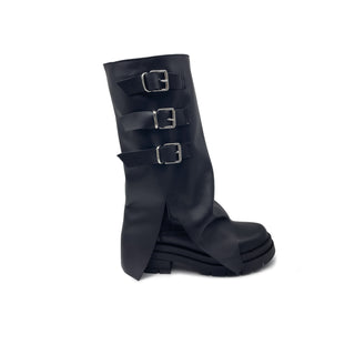 Botte REBEL en Cuir Véritable Noir avec Boucles et Guêtre