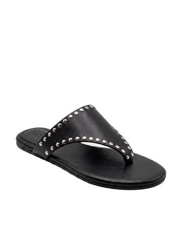 KIMI Sandali infradito bikini con borchie In Vera Pelle Nero Donna Made in Italy