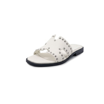 HELENA Sandali a Ciabatta ad H con borchie In Vera Pelle bianco Donna