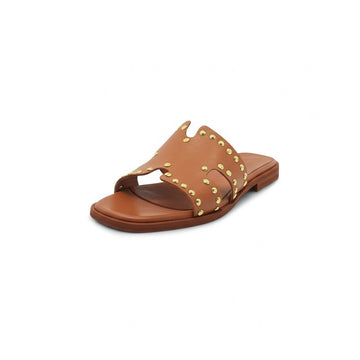 HELENA Sandali a Ciabatta ad H con borchie In Vera Pelle cuoio Donna