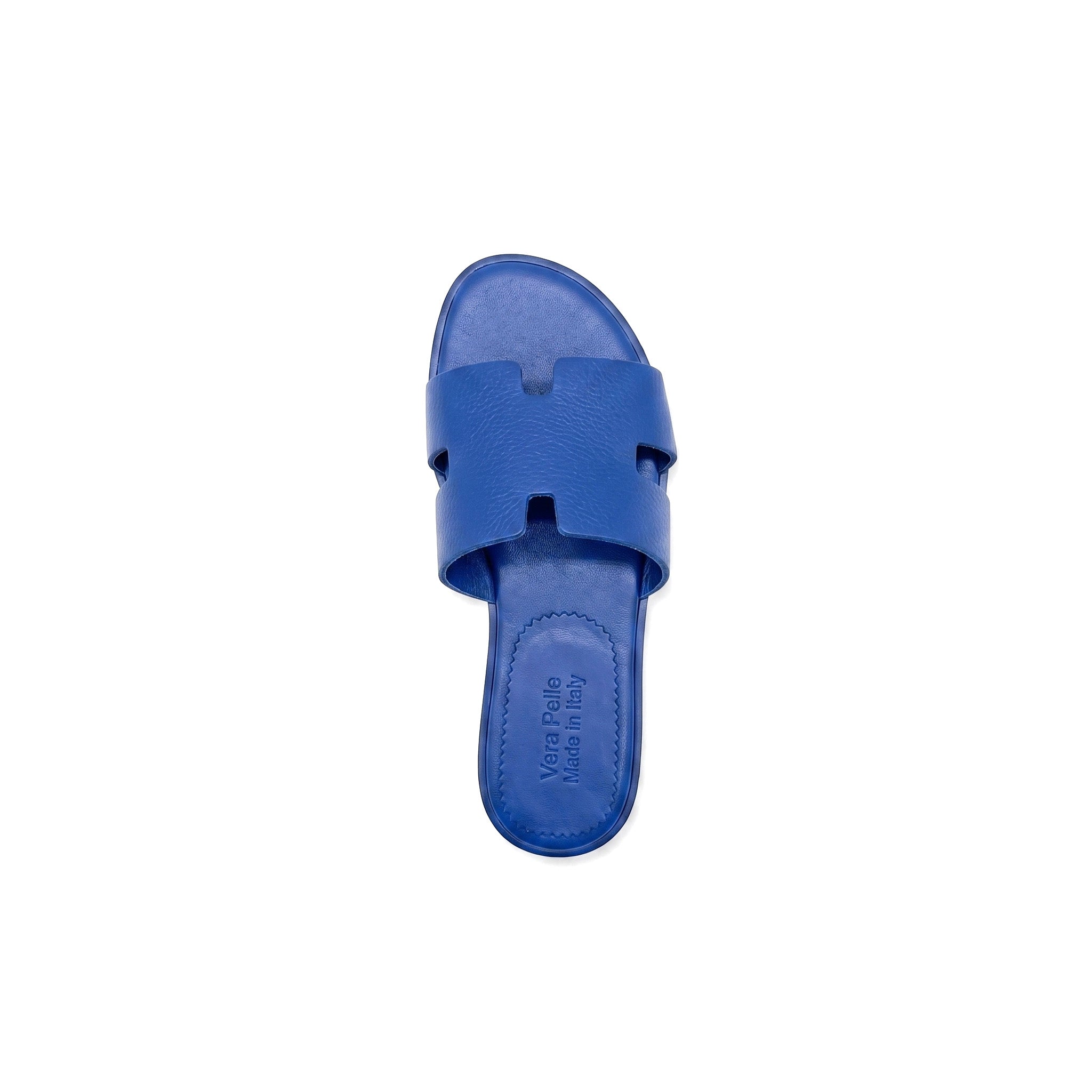 PUGLIA - Sandali a Ciabatta ad H In Vera Pelle Blu Donna Made in Italy