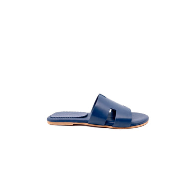 PUGLIA - Sandali a Ciabatta ad H In Vera Pelle Blu Donna Made in Italy