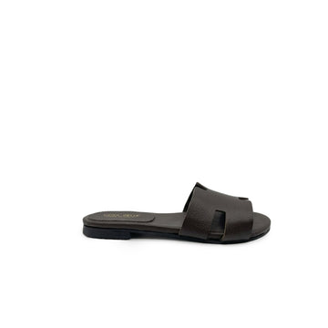 PUGLIA - Sandali a Ciabatta ad H In Vera Pelle Marrone Donna Made in Italy