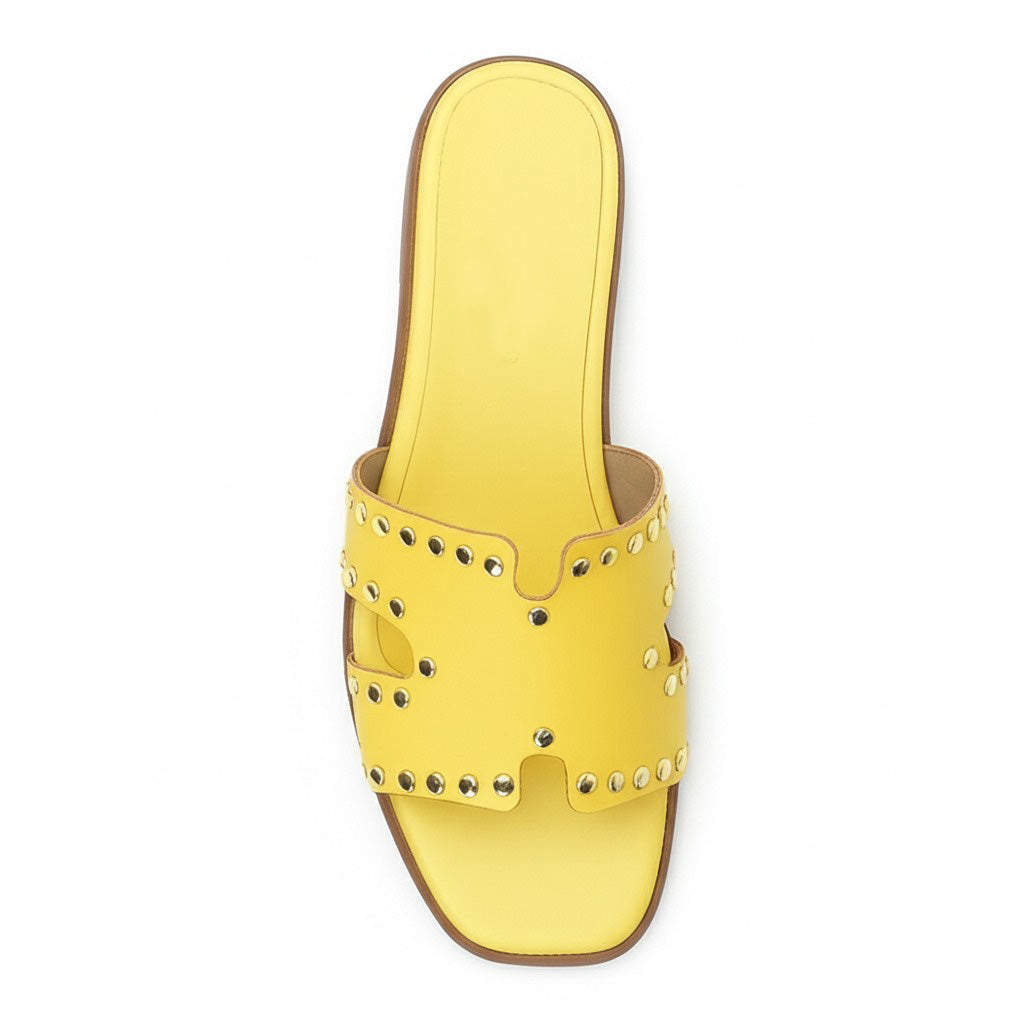 HELENA Sandali a Ciabatta ad H Donna con borchie In Vera Pelle Giallo