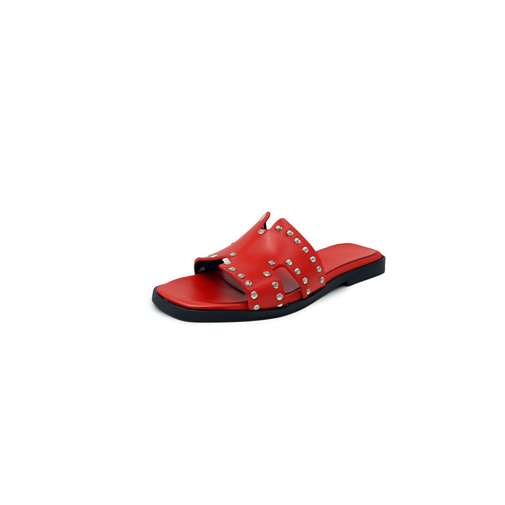 HELENA Sandali a Ciabatta ad H Donna con borchie In Vera Pelle Rossa