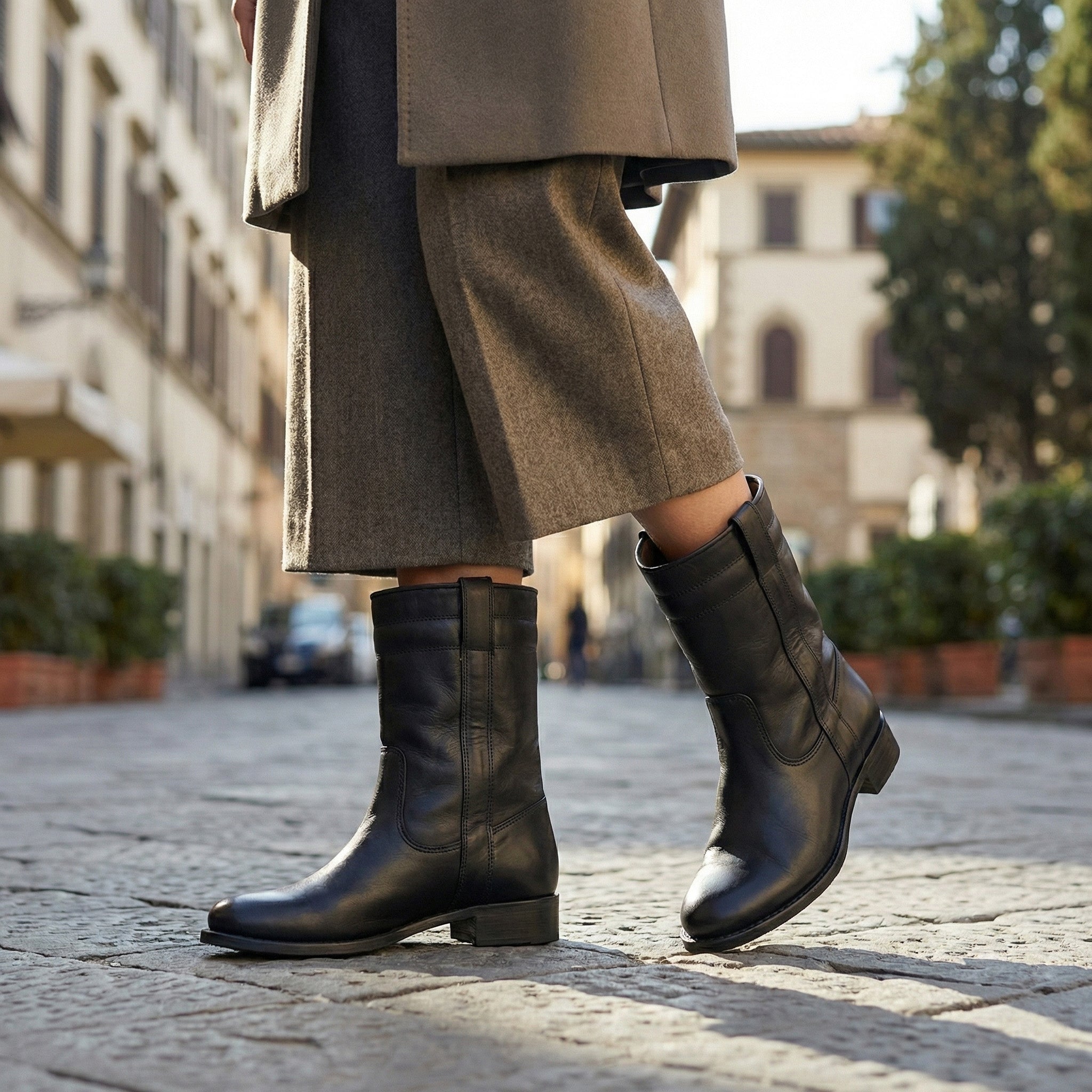 POMPEI-Stiefel aus Wildleder, Leder und Nubuk