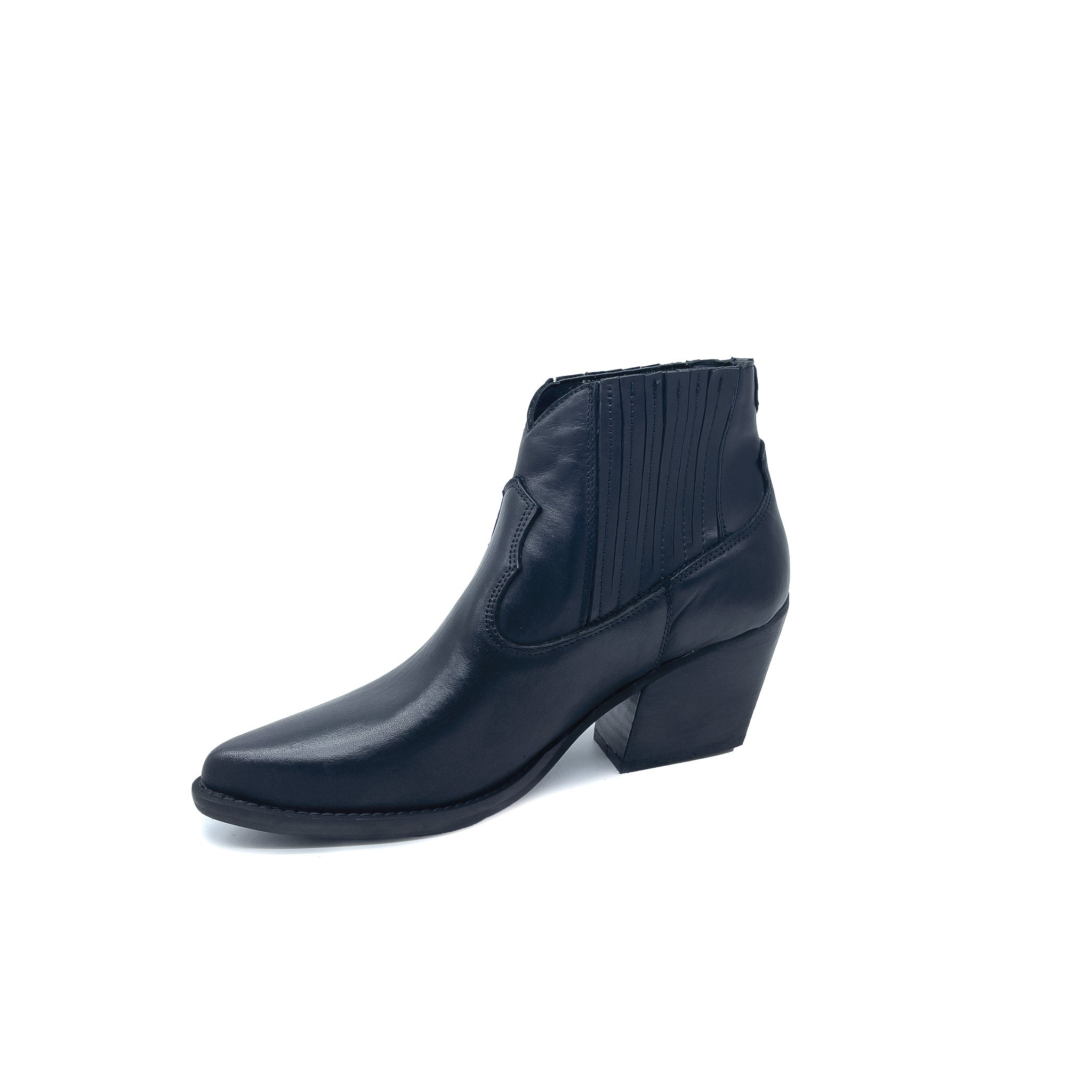 WEST Stivaletto a texano in VERA PELLE NERO con elastici laterali
