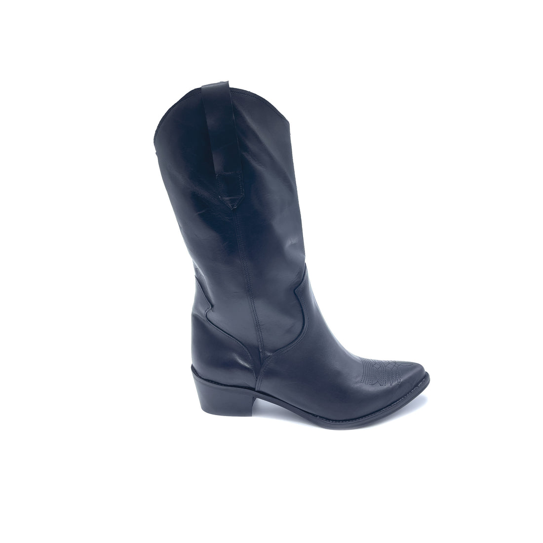 MARTY - Stivale Texano Camperos in VERA PELLE NERO con ricami in punta