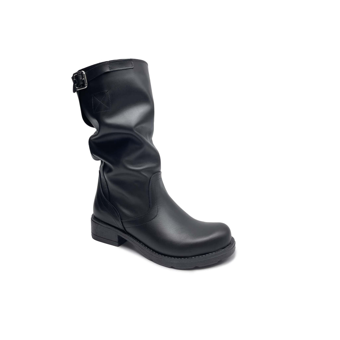 Botte BIKER en Cuir Véritable Noir