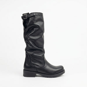 Stivale Biker Alto Donna sopra il Polpaccio in Vera Pelle Nera - Made in Italy