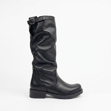 Stivale Biker Alto Donna sopra il Polpaccio in Vera Pelle Nera - Made in Italy