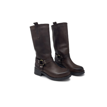 Bota MAYA en Cuero Marrón Sfumato con Tobillera