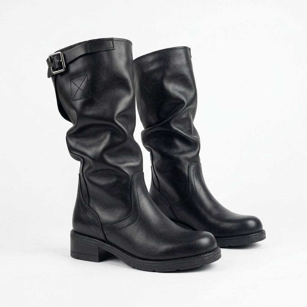 BIKER-Stiefel aus schwarzem Echtleder