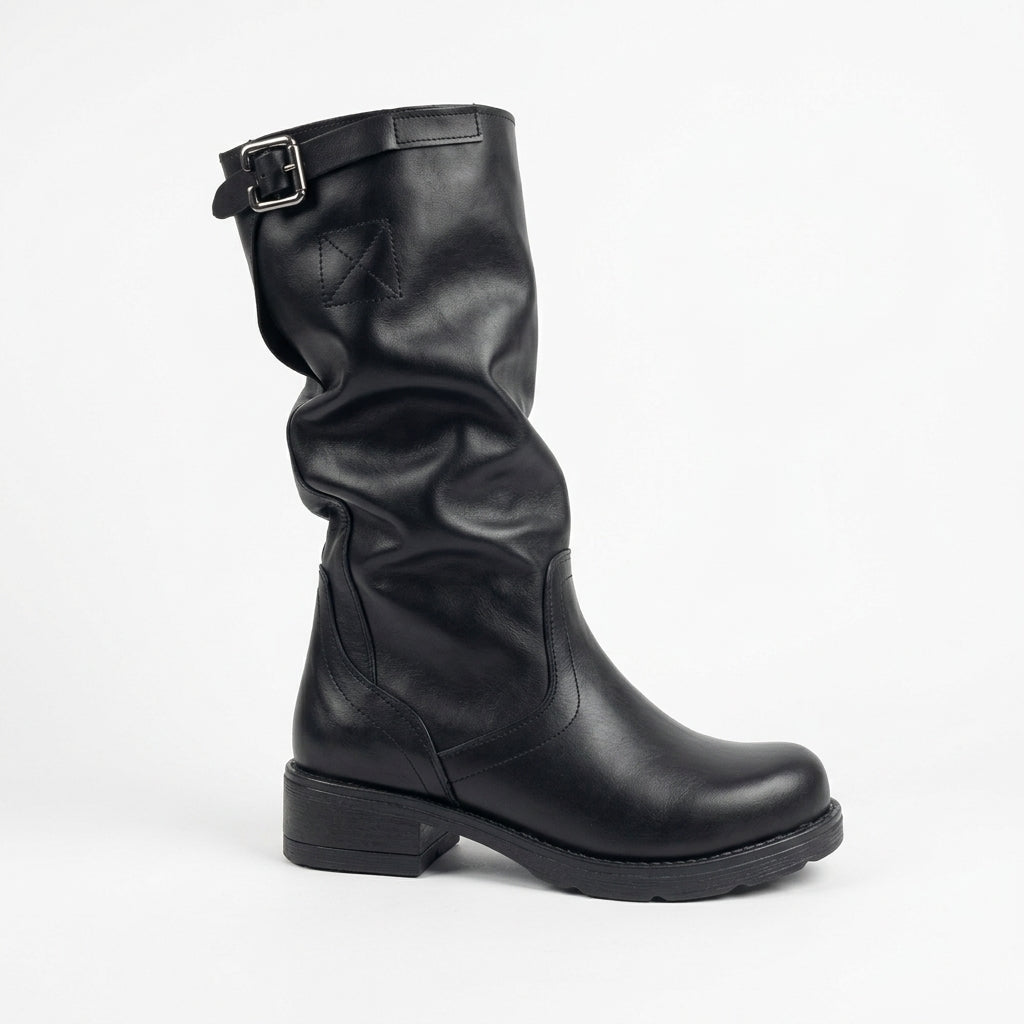 BIKER-Stiefel aus schwarzem Echtleder