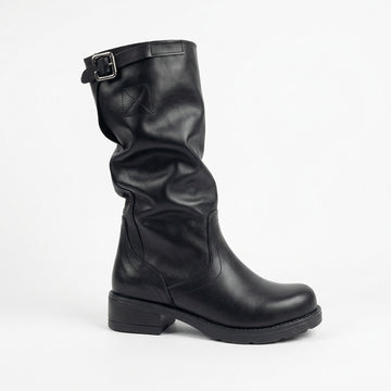 BIKER-Stiefel aus schwarzem Echtleder