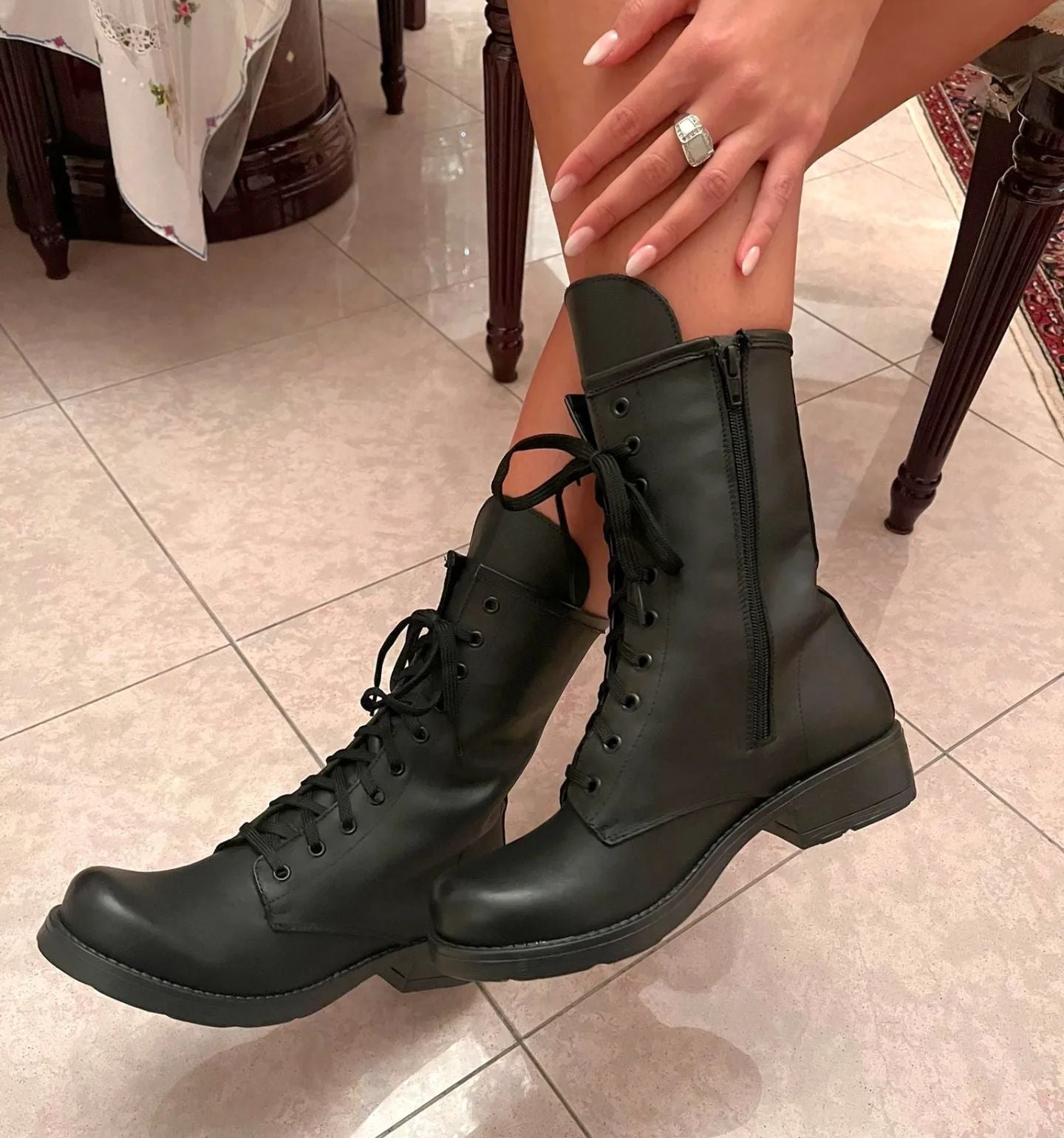 Bottes amphibies TATA en cuir véritable noir