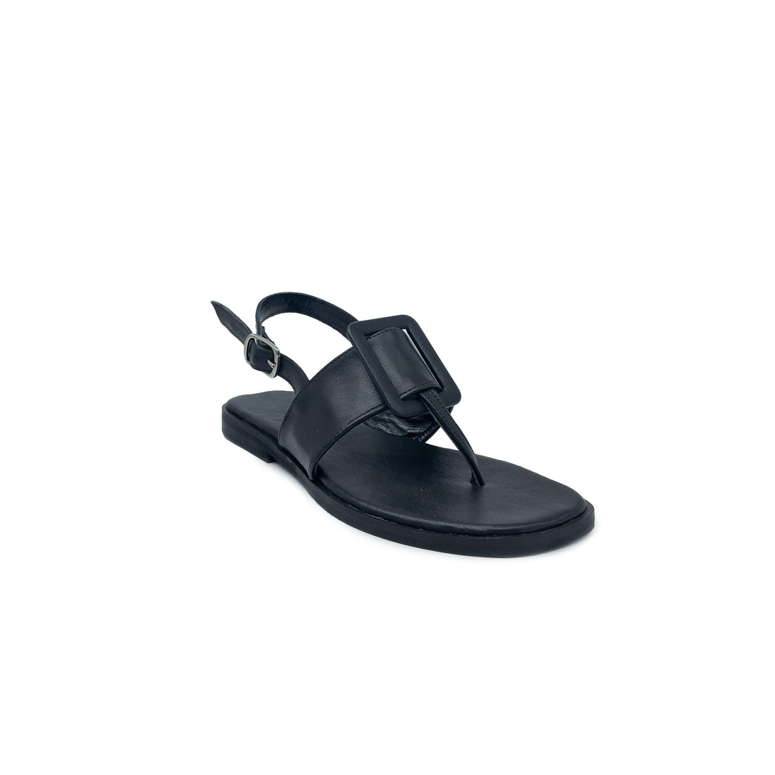 KIMBERLY Sandali Ciabatta ad infradito con fibbia In Vera Pelle Nero Donna