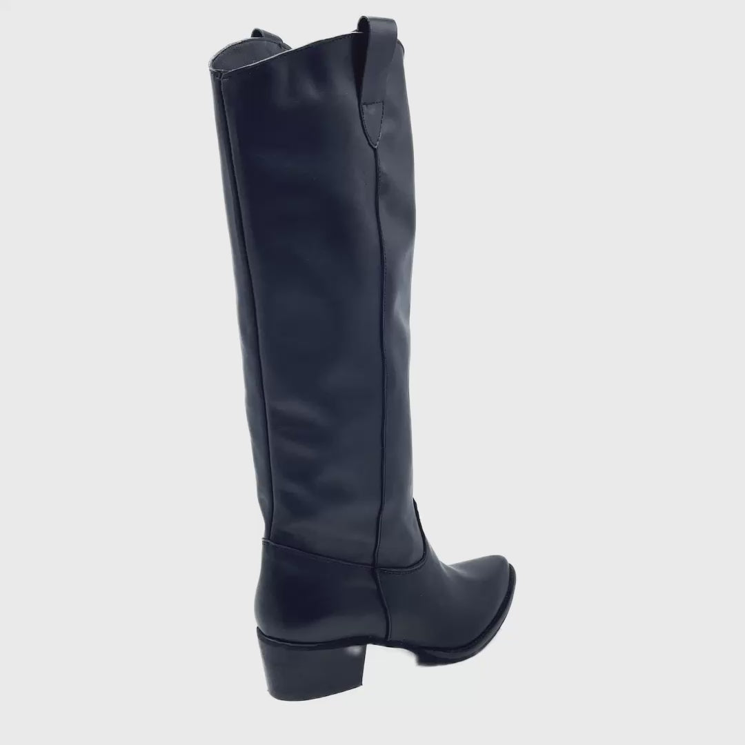 LORY Stivale donna alto in Vera Pelle Nero